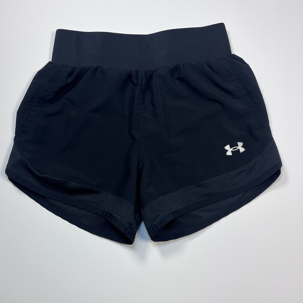 Under Armour Running Shorts Women XXS‎ Black Loose Fit Mesh Trim Wide Waistband